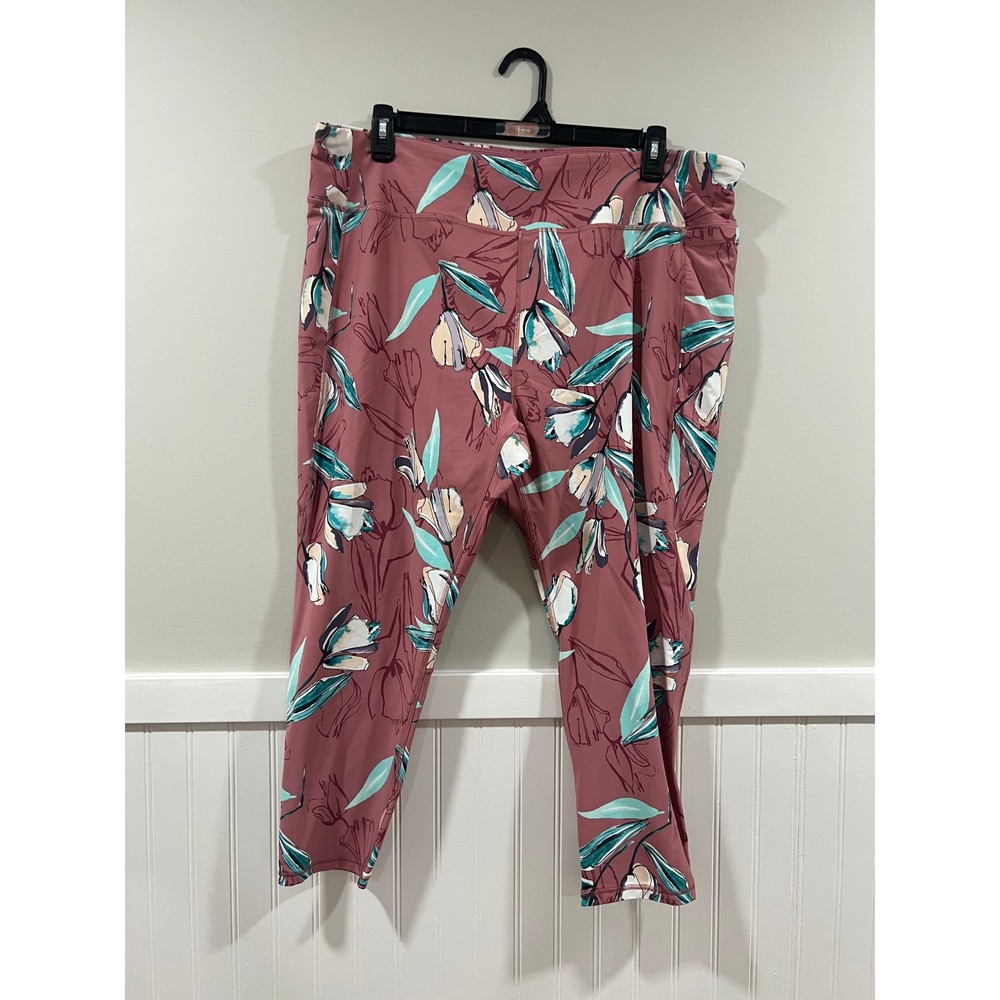 CALIA Cropped Leggings Floral Mauve Teal Athletic Workout Women Size‎ 3X